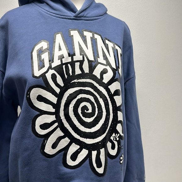 Ganni Isoli Mega Flower Floral Oversized Hoodie Hooded Sweatshirt Blue S / M - Picture 3 of 12
